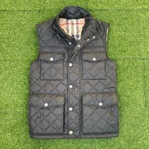 Burberry Men's Black Quilted Nova Check Plaid Lined Vest Medium